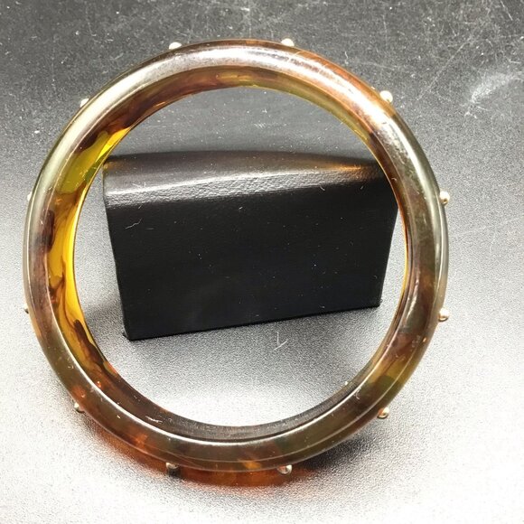 Apple Juice Lucite Bangle Swirled Marbled Studded Design Vintage Bracelet - Picture 4 of 8